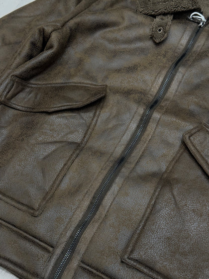 slim fit vintage leather jacket in brown