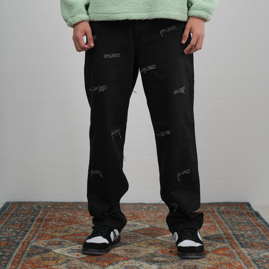 baggy fit Jeans with crazy stitches in black wash