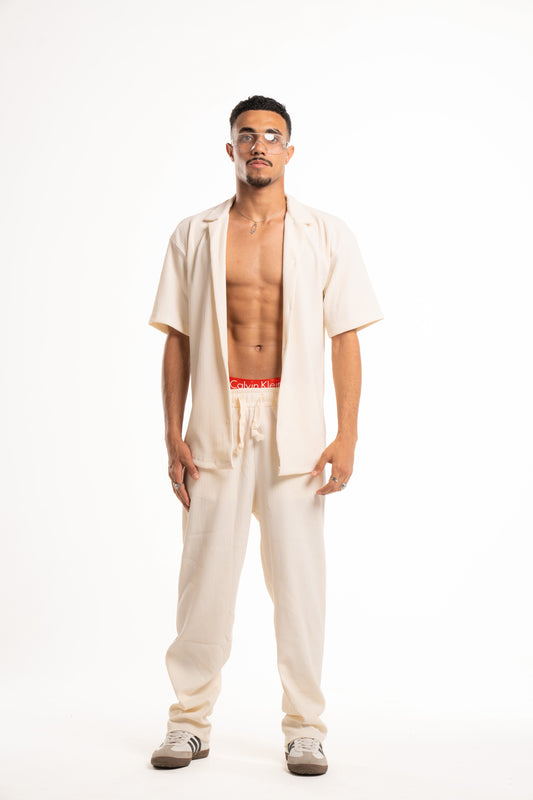 Over sized Textured set shirt+pant in off white