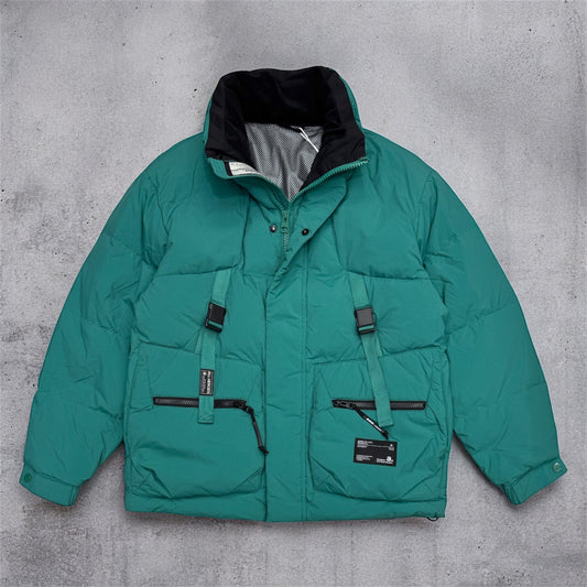 Puffer jacket with double belt