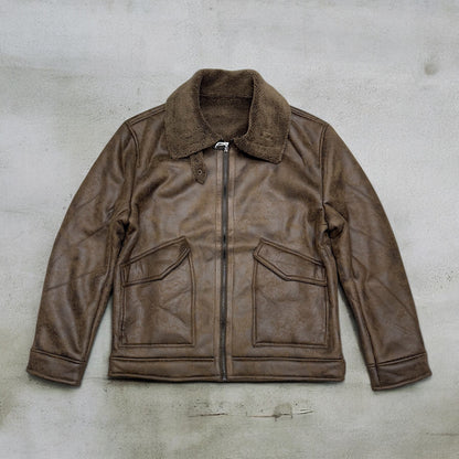 slim fit vintage leather jacket in brown