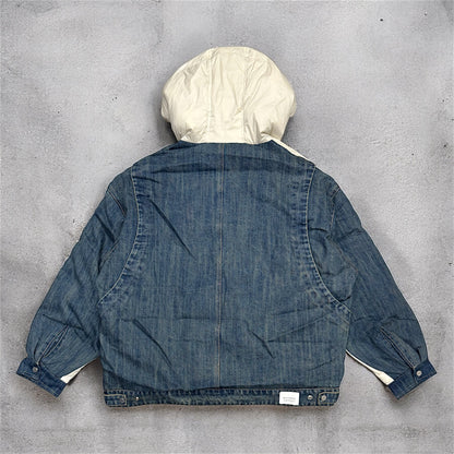 Hooded Puffer jacket with back and pockets denim