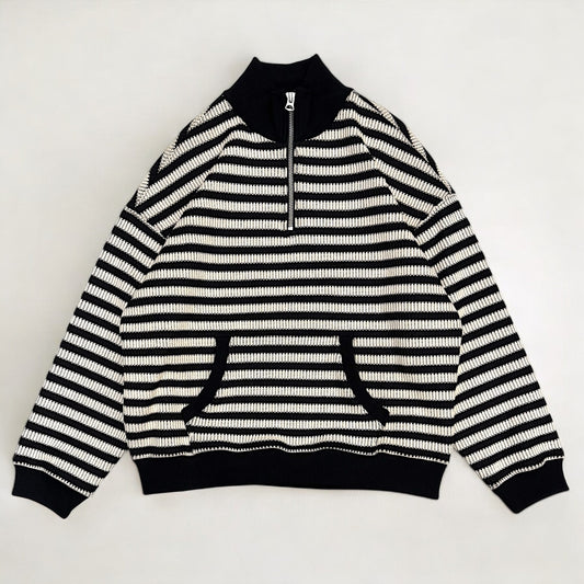 Oversized Striped knitted quarter zipper