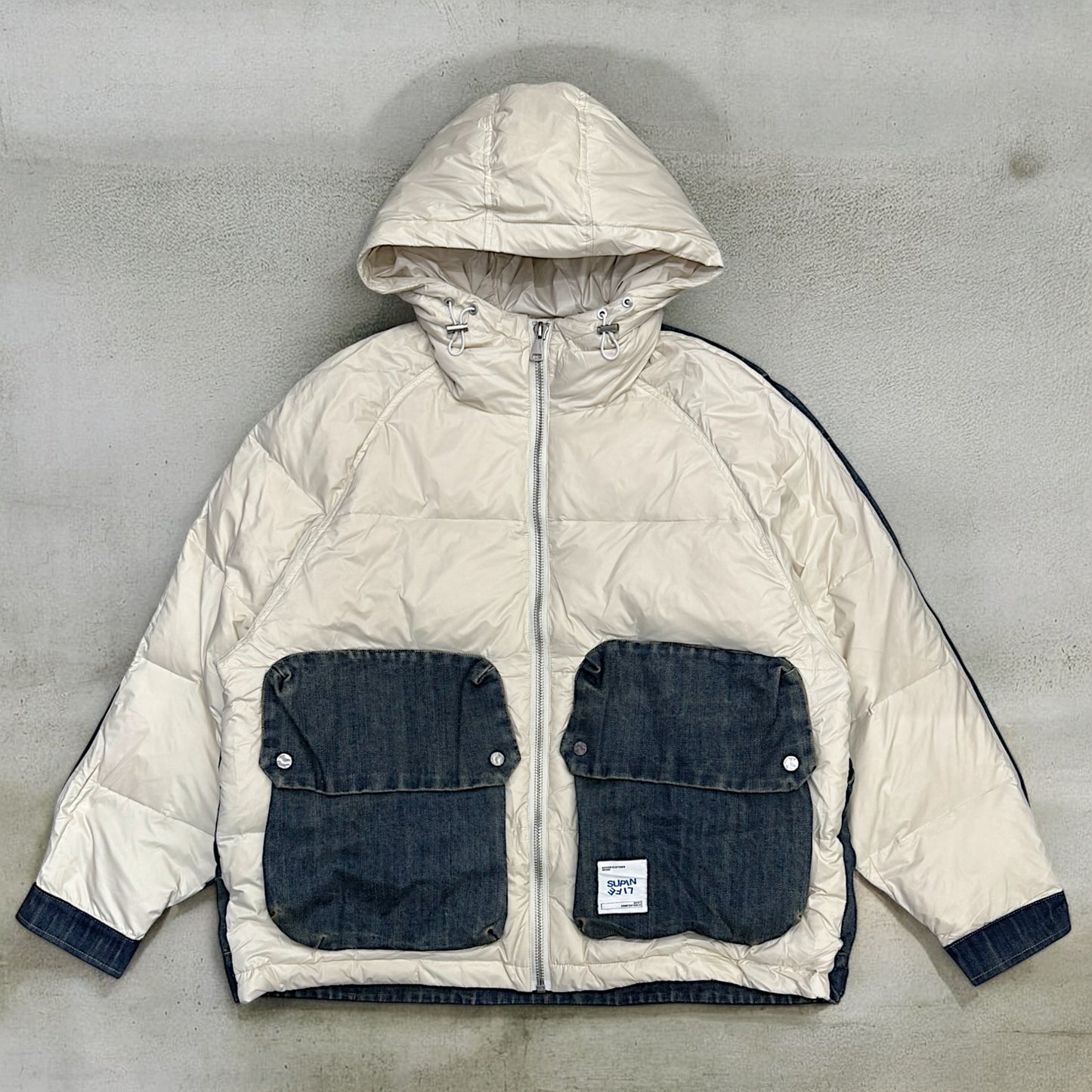 Hooded Puffer jacket with back and pockets denim