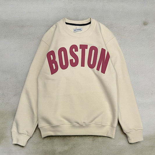 Relaxed crew neck sweater with puff Boston printed